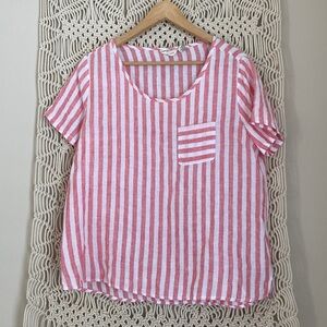 Christian Siriano New York, Red and white stripped linen blouse /top, sz…